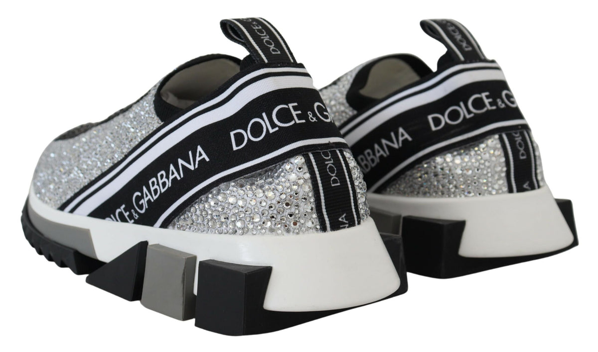 New Dolce & Gabbana Silver Rhinestones Sorrento Sneakers Shoes