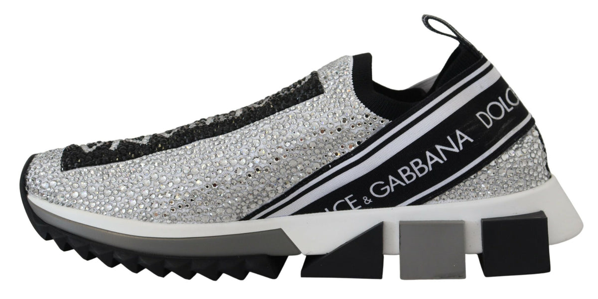 New Dolce & Gabbana Silver Rhinestones Sorrento Sneakers Shoes