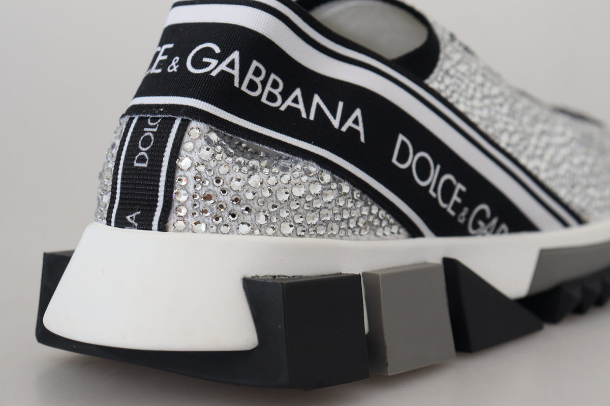 New Dolce & Gabbana Silver Rhinestones Sorrento Sneakers Shoes