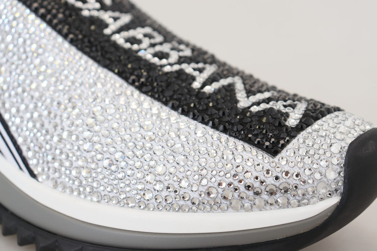 New Dolce & Gabbana Silver Rhinestones Sorrento Sneakers Shoes