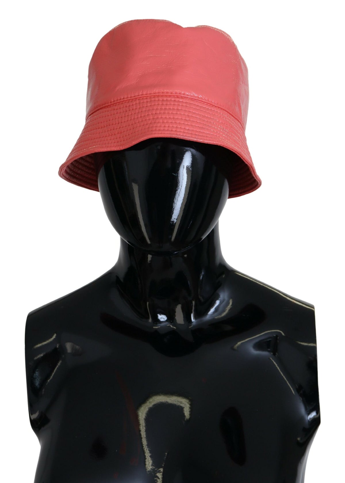 New Dolce & Gabbana Peach Quilted Faux Leather Women Bucket Cap Hat