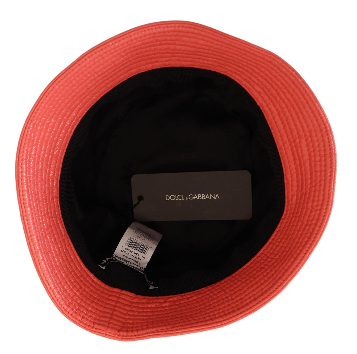New Dolce & Gabbana Peach Quilted Faux Leather Women Bucket Cap Hat
