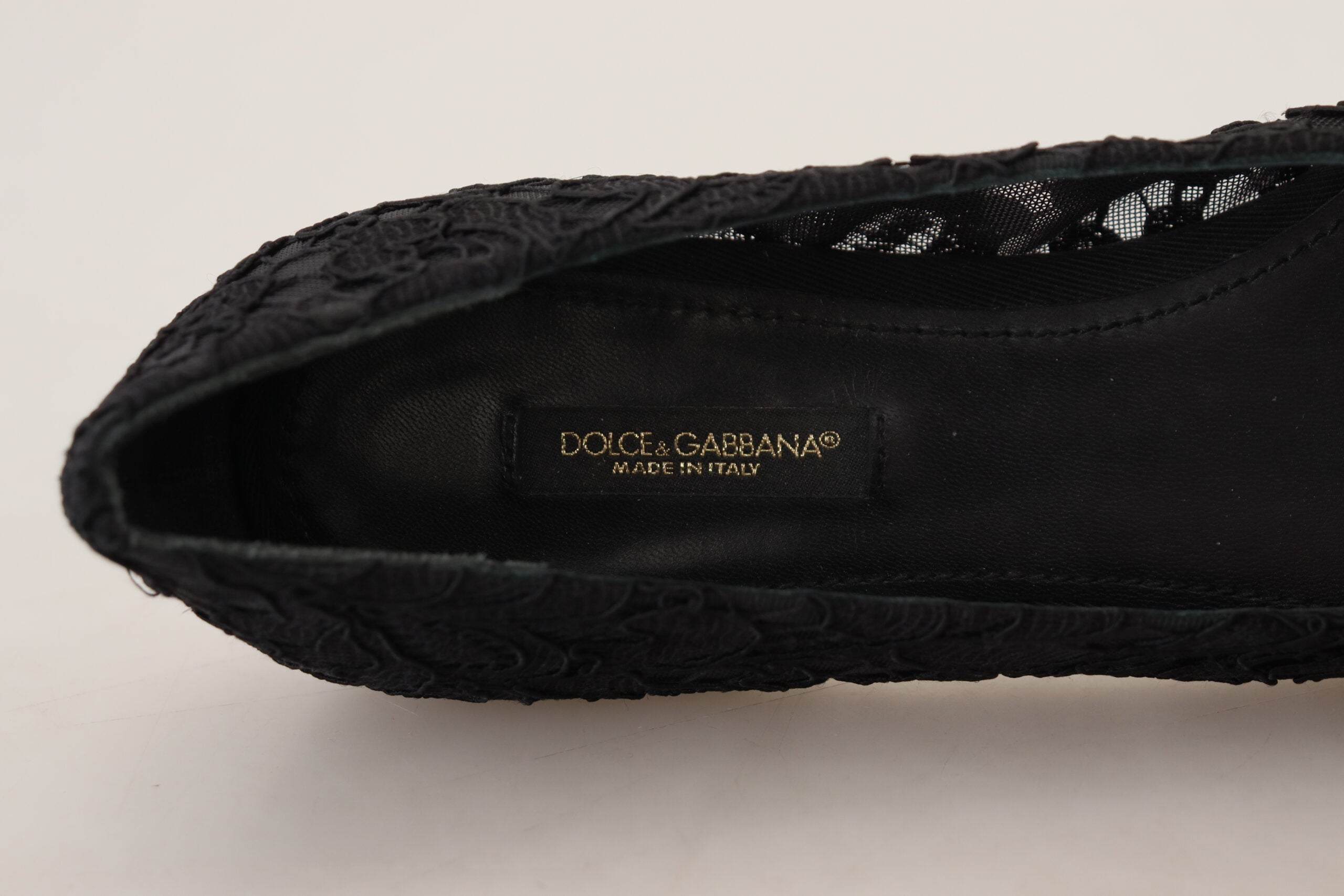 New Dolce & Gabbana Black Taormina Lace Crystals Flats Shoes