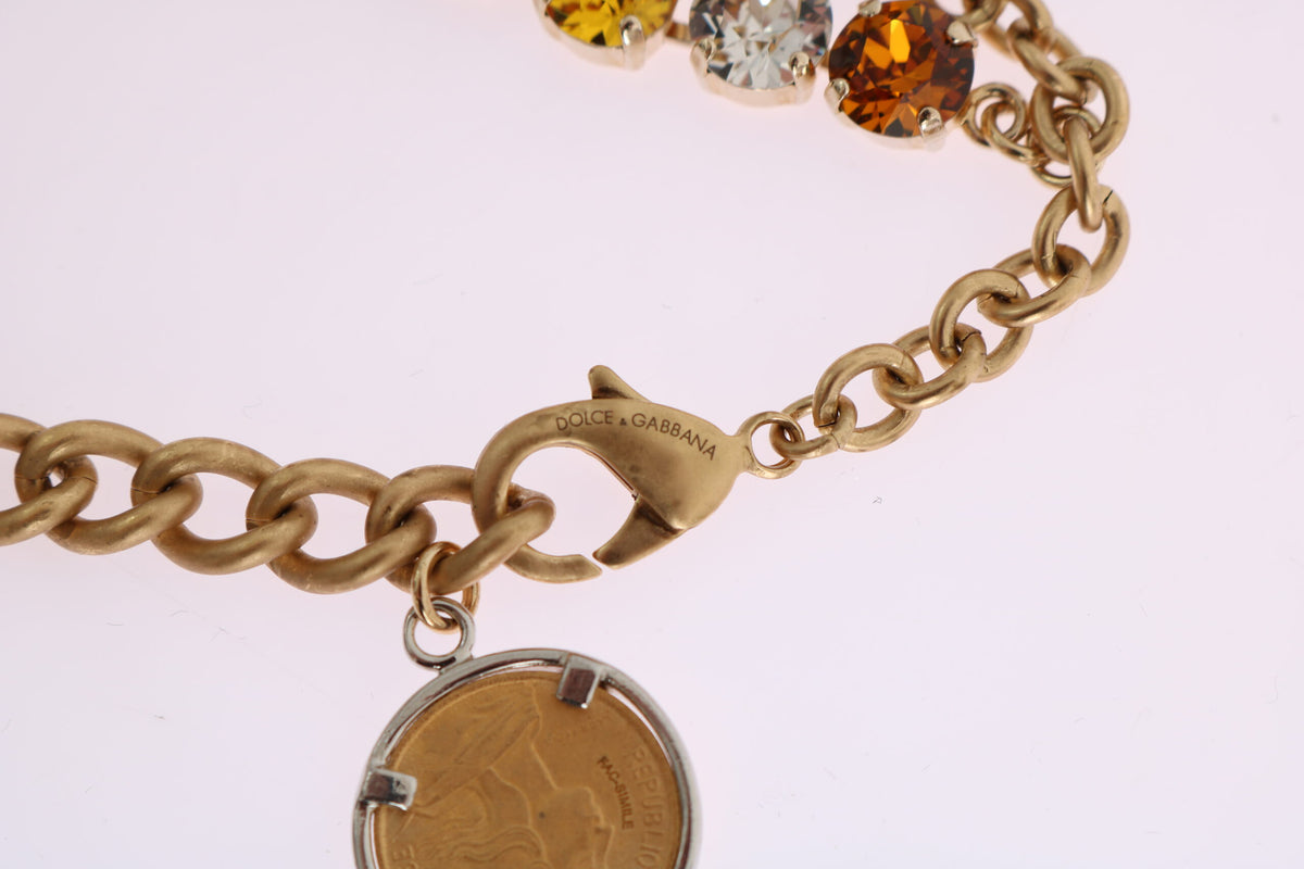 New Dolce & Gabbana Gold Crystal Logo Pineapple Statement Necklace