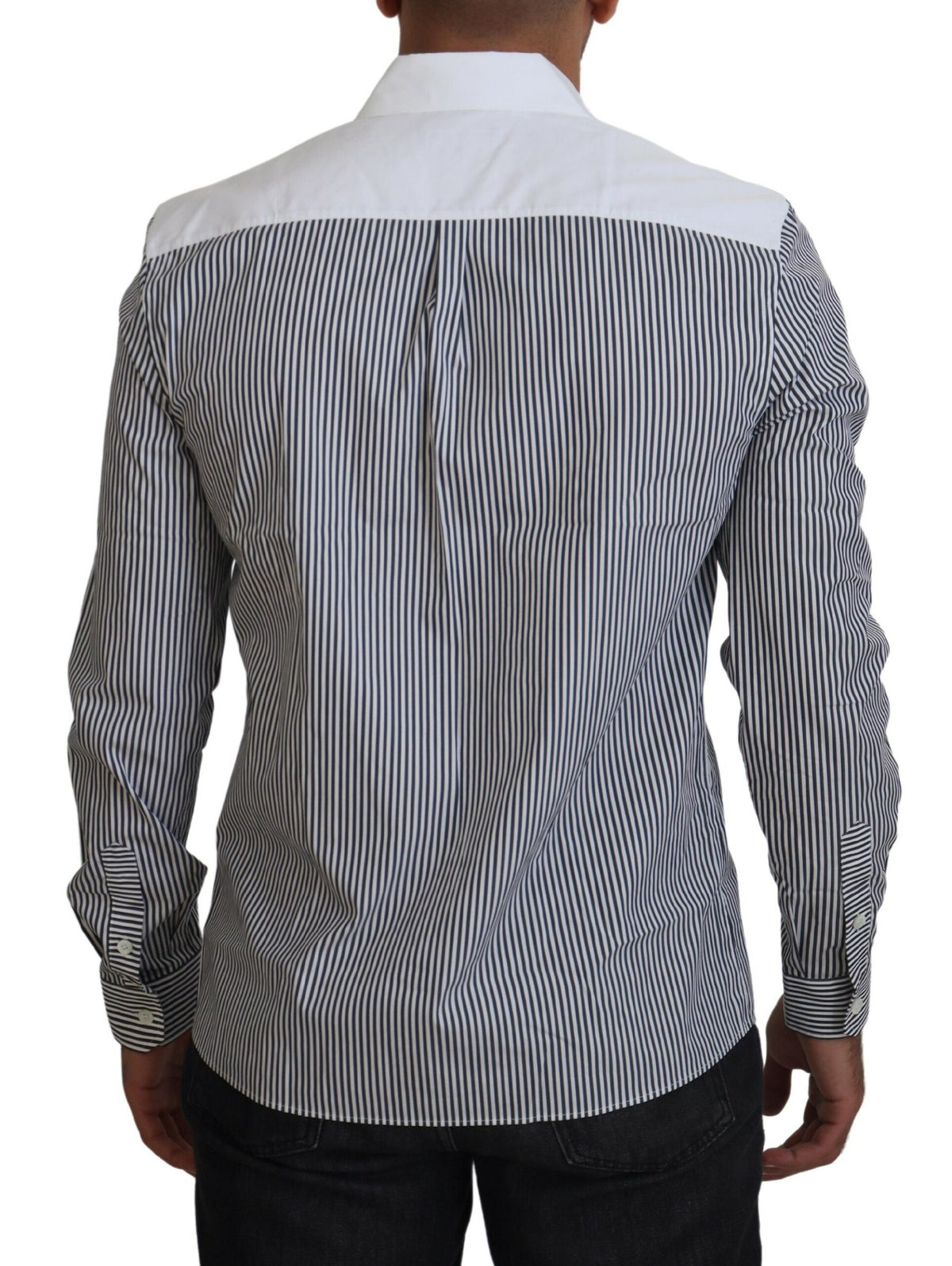 New Dolce & Gabbana Gray White Striped Slim Fit Shirt