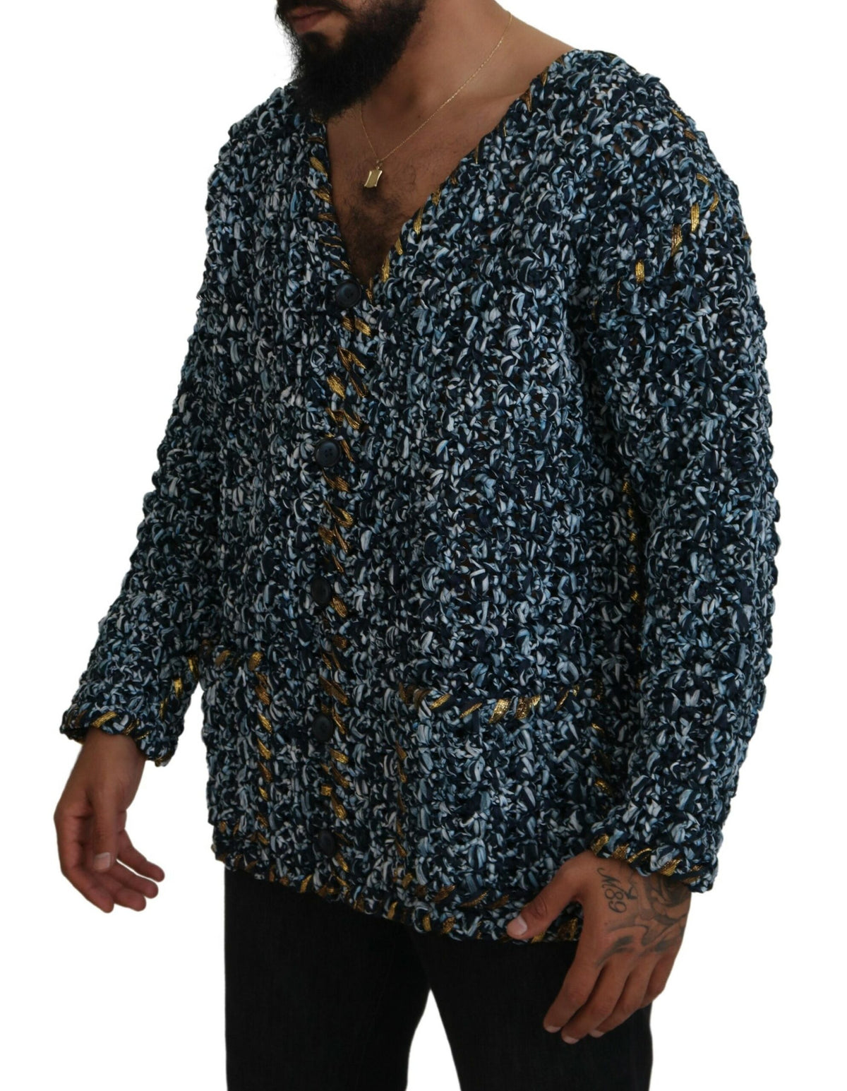 New Dolce & Gabbana Blue Button Cardigan Fatto A Mano Sweater