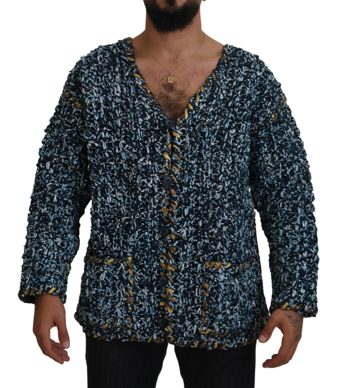 New Dolce & Gabbana Blue Button Cardigan Fatto A Mano Sweater