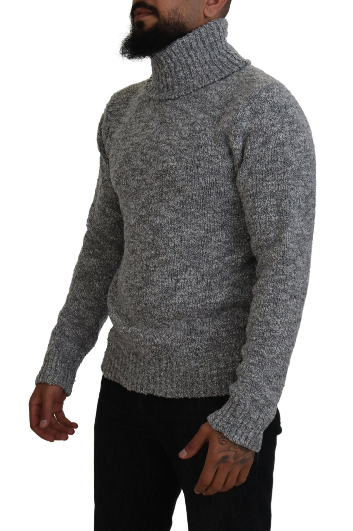 New Dolce & Gabbana Gray Wool Knit Turtleneck Pullover Sweater