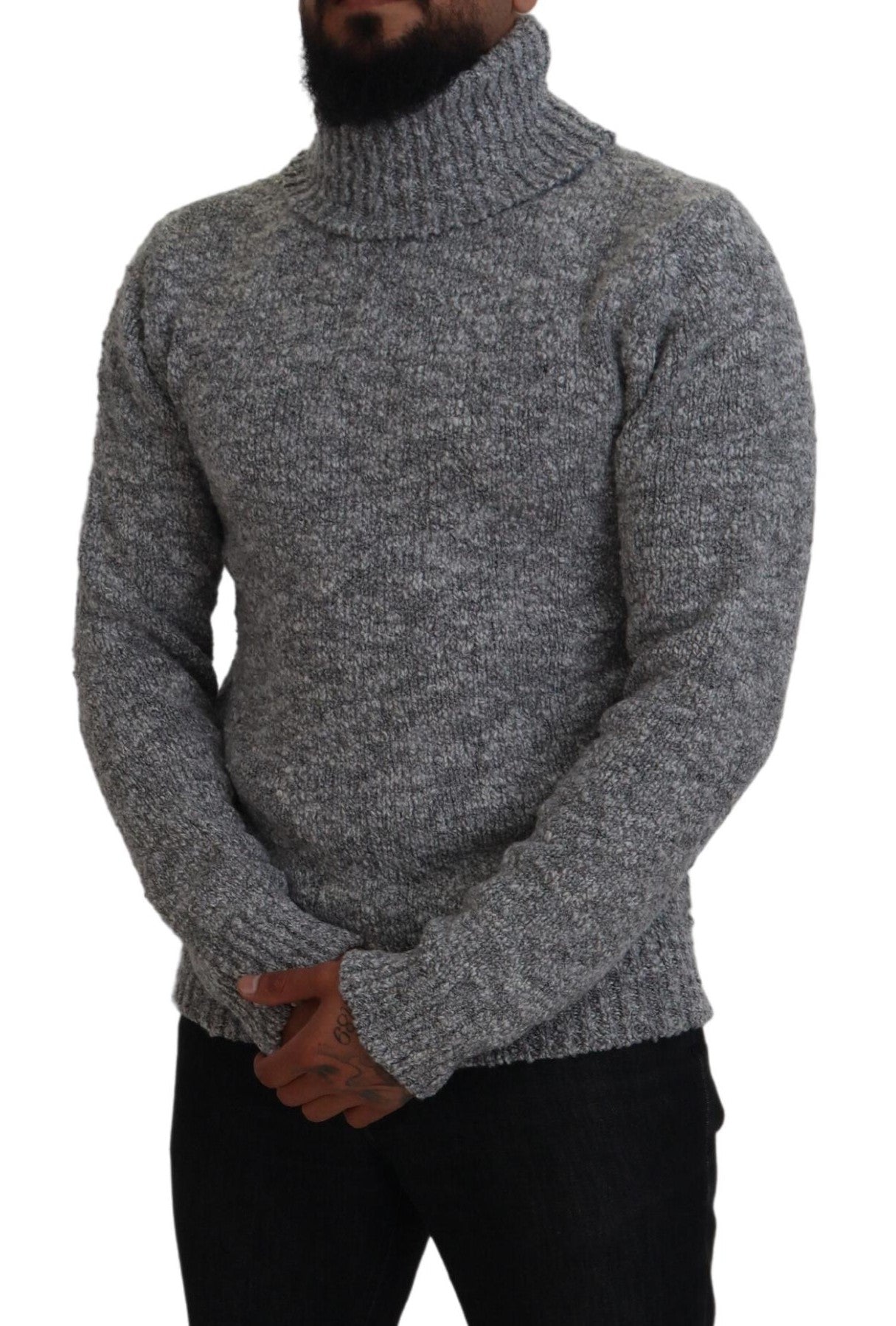 New Dolce & Gabbana Gray Wool Knit Turtleneck Pullover Sweater