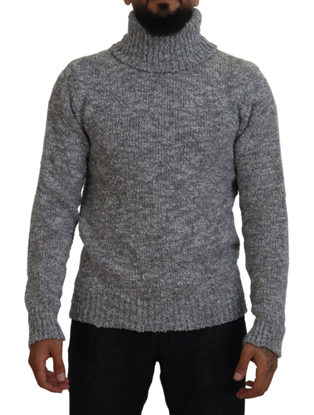 New Dolce & Gabbana Gray Wool Knit Turtleneck Pullover Sweater