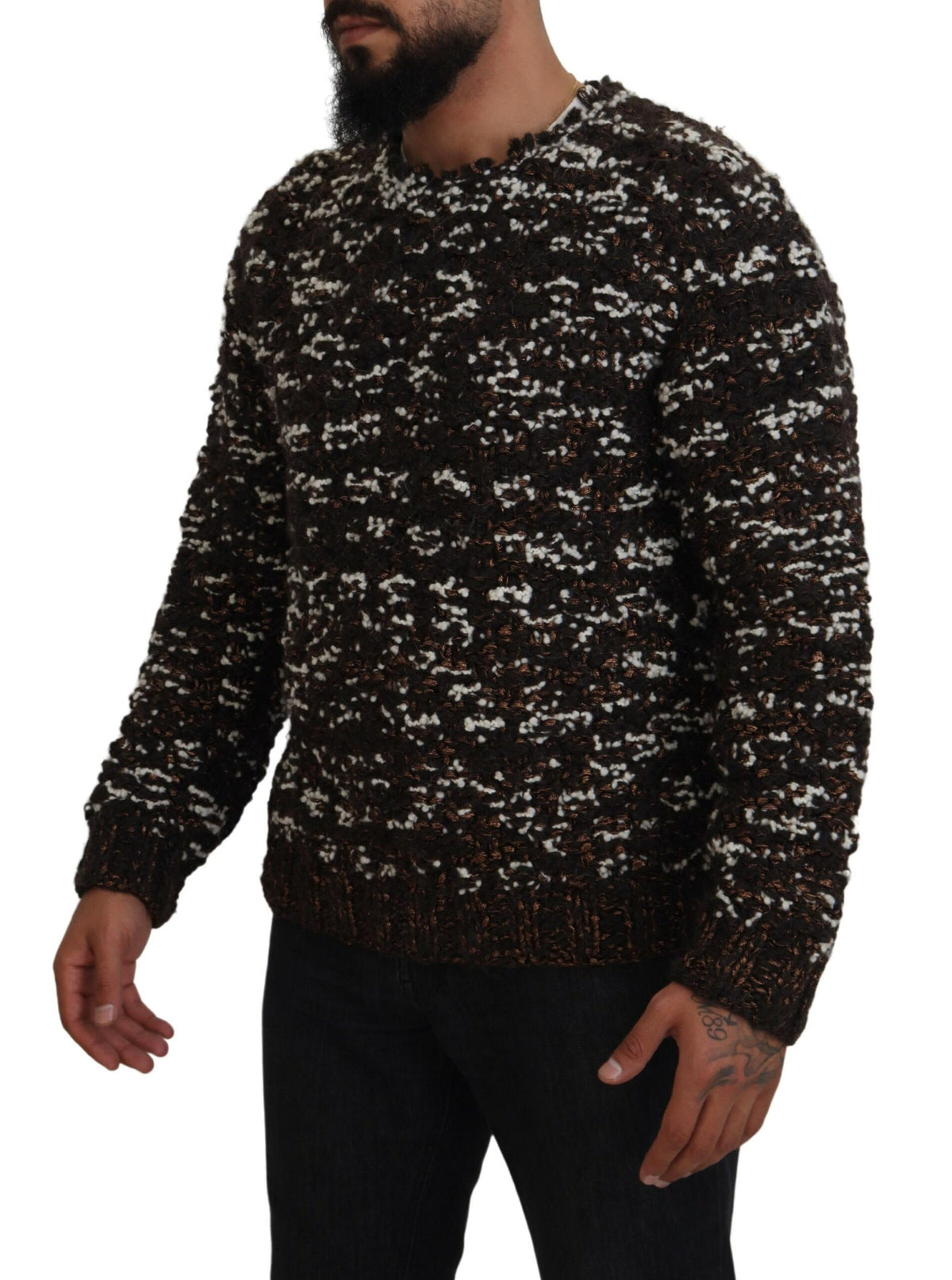 New Dolce & Gabbana Brown Knitted Wool Fatto A Mano Sweater