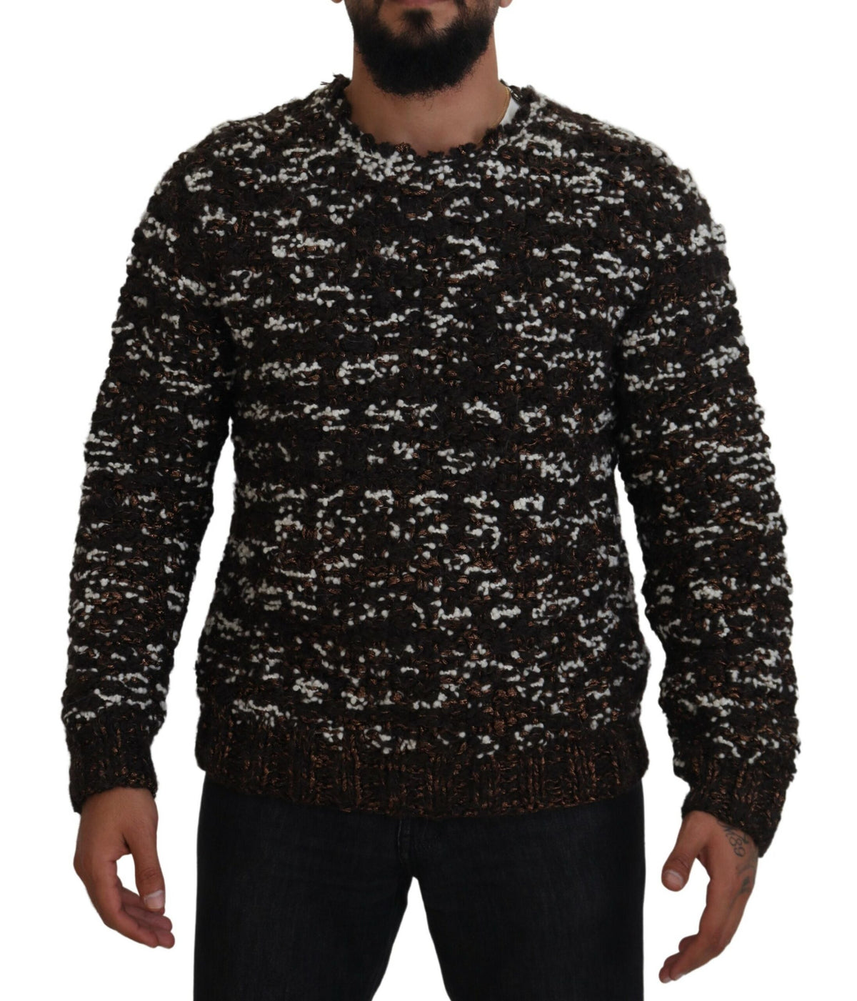 New Dolce & Gabbana Brown Knitted Wool Fatto A Mano Sweater