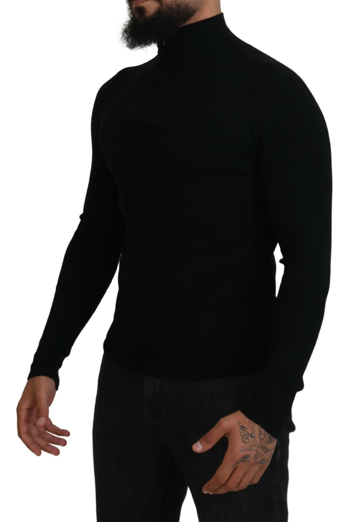 New Dolce & Gabbana Black Half Zip Turtleneck Pullover Sweater