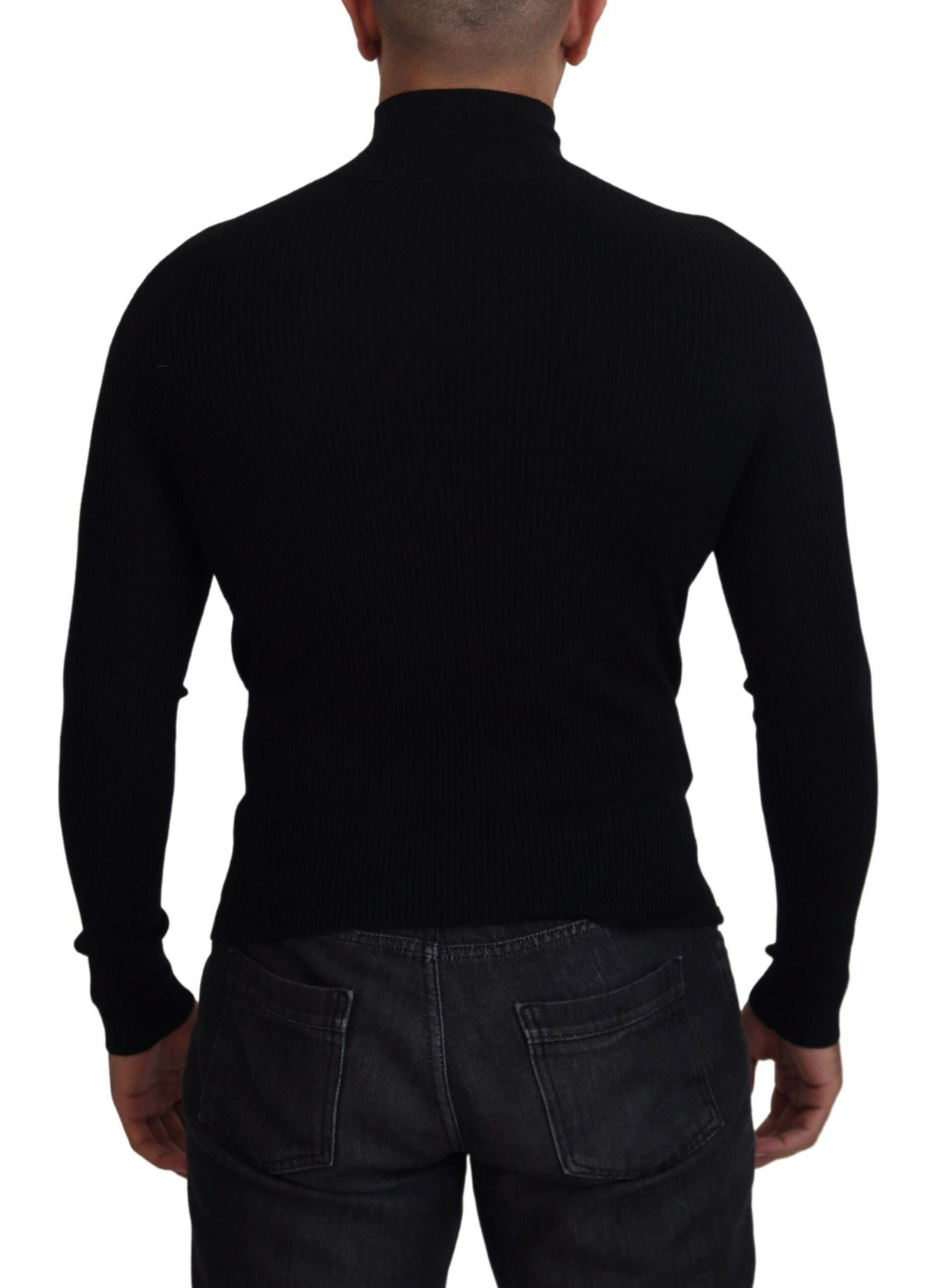 New Dolce & Gabbana Black Half Zip Turtleneck Pullover Sweater