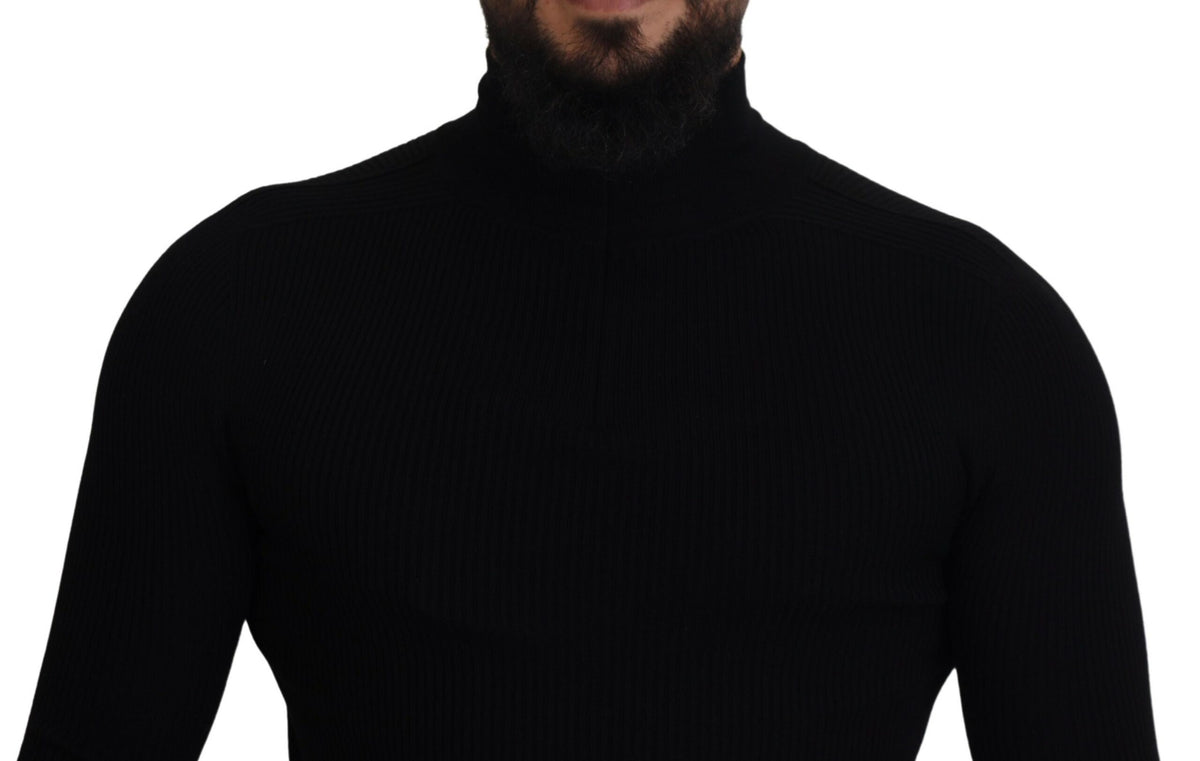 New Dolce & Gabbana Black Half Zip Turtleneck Pullover Sweater