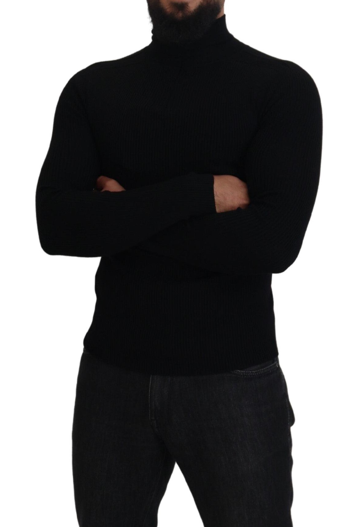 New Dolce & Gabbana Black Half Zip Turtleneck Pullover Sweater