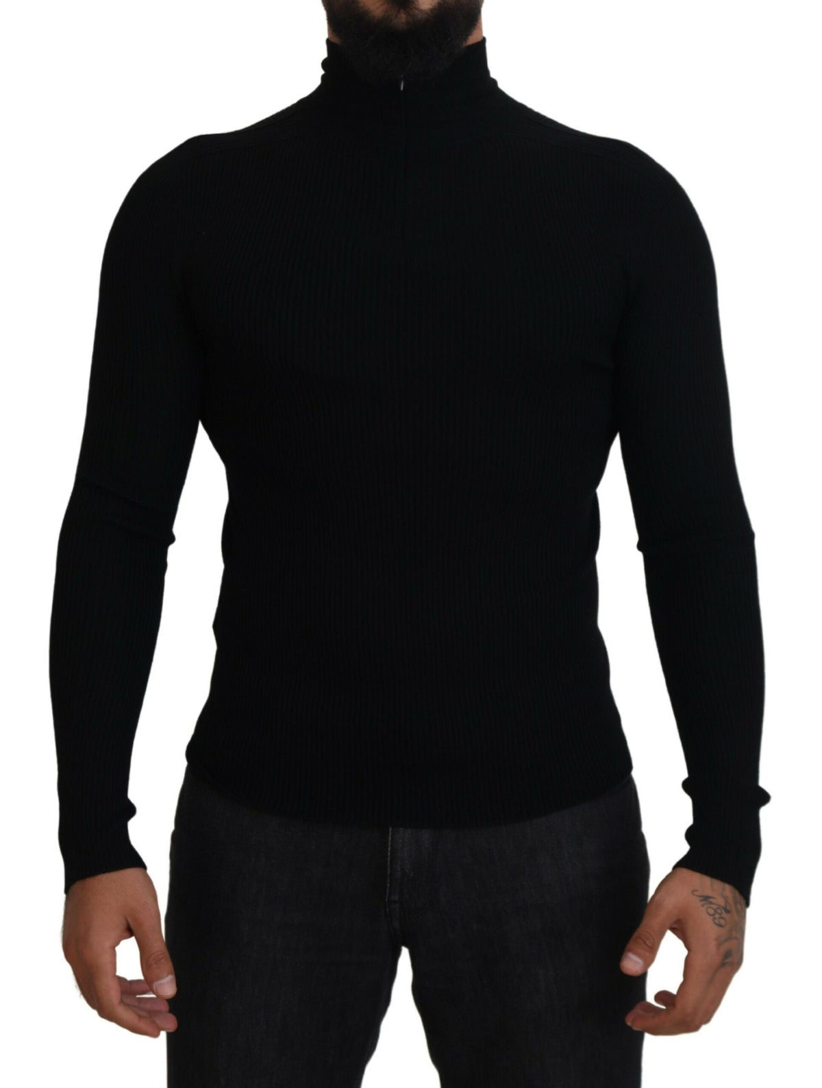 New Dolce & Gabbana Black Half Zip Turtleneck Pullover Sweater