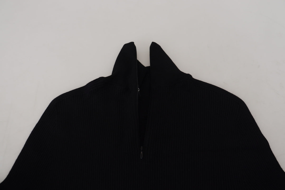 New Dolce & Gabbana Black Half Zip Turtleneck Pullover Sweater
