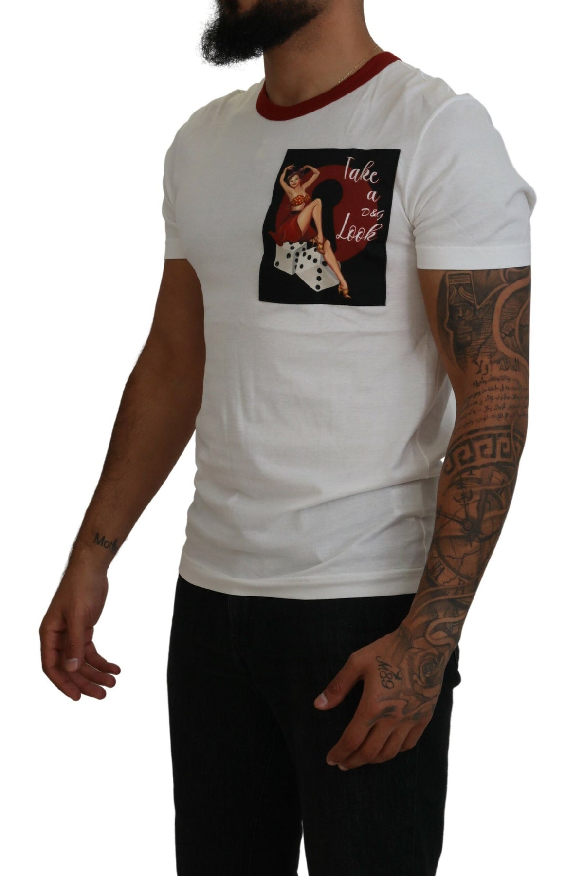 New Dolce & Gabbana Cotton White Logo Print Crewneck T-shirt