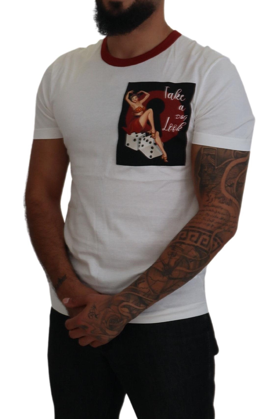 New Dolce & Gabbana Cotton White Logo Print Crewneck T-shirt
