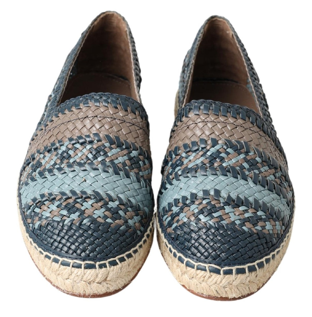 New Dolce & Gabbana Blue Gray Leather Buffalo Espadrille Shoes