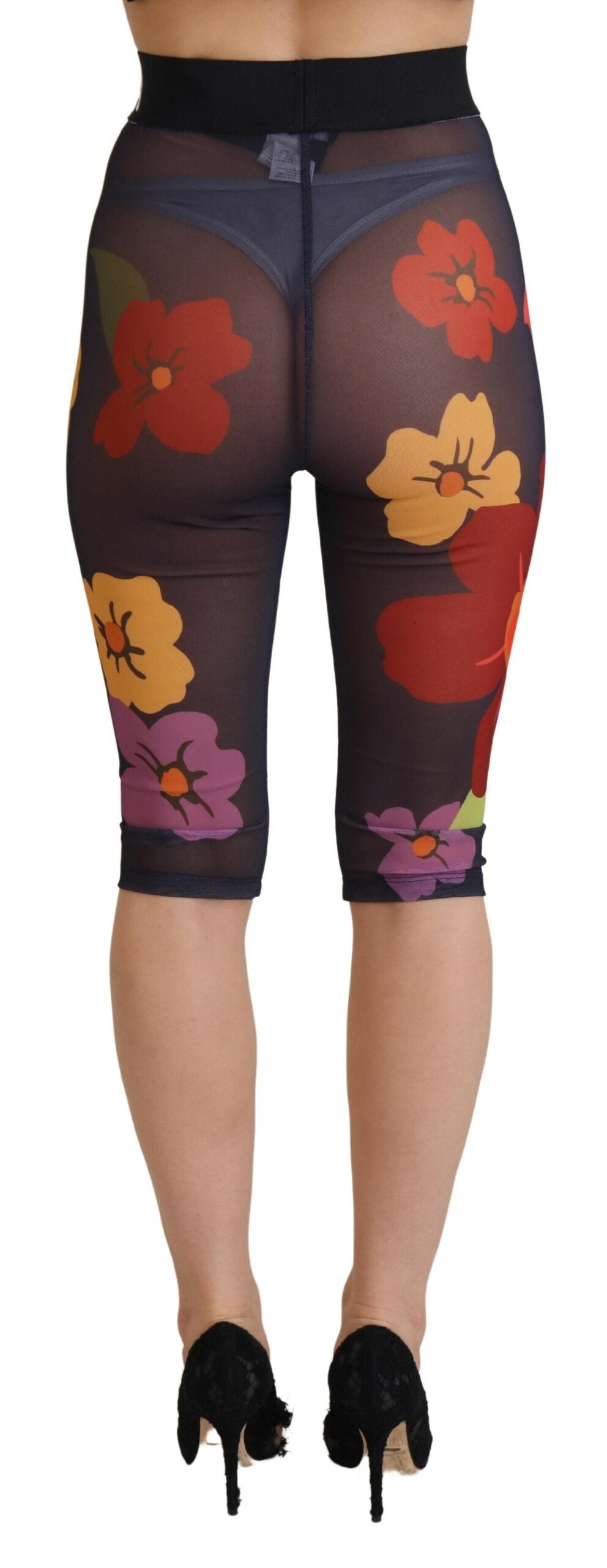 New Dolce & Gabbana Black Floral Leggings Stretch Waist Pants
