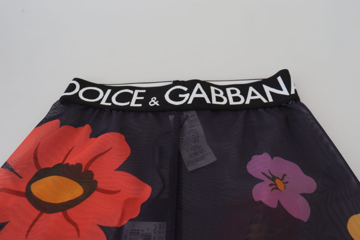 New Dolce & Gabbana Black Floral Leggings Stretch Waist Pants