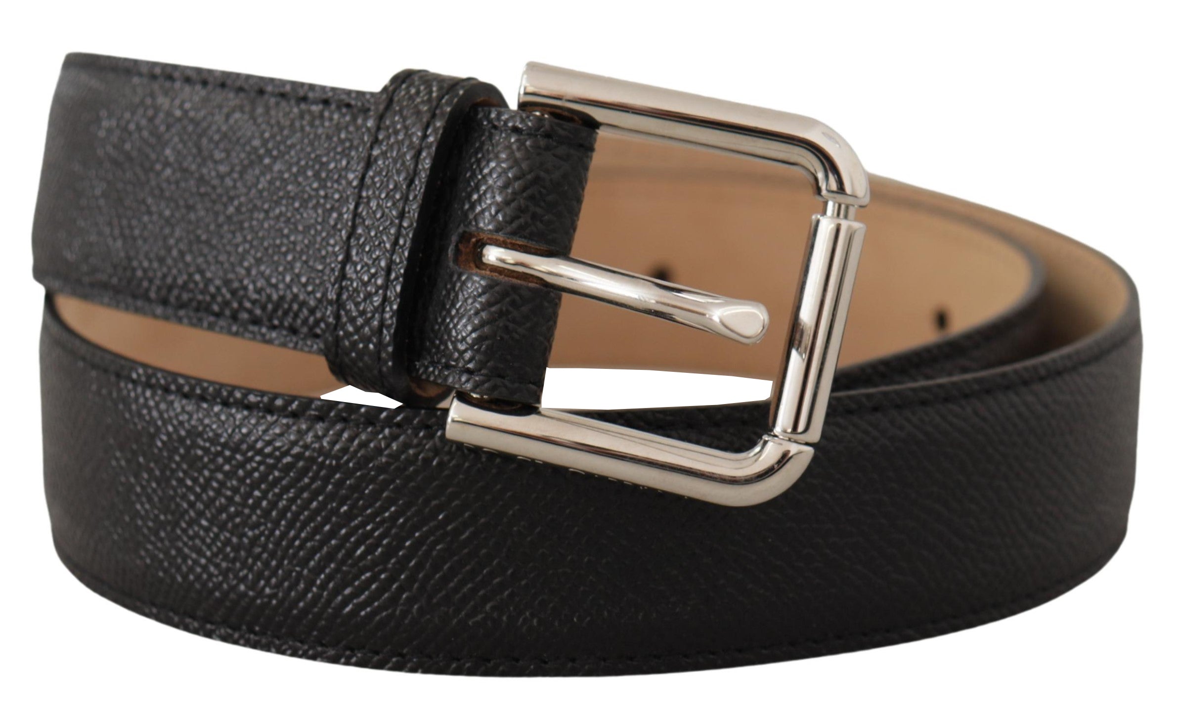 New Dolce & Gabbana Black Brown Backend Metal Buckle Belt