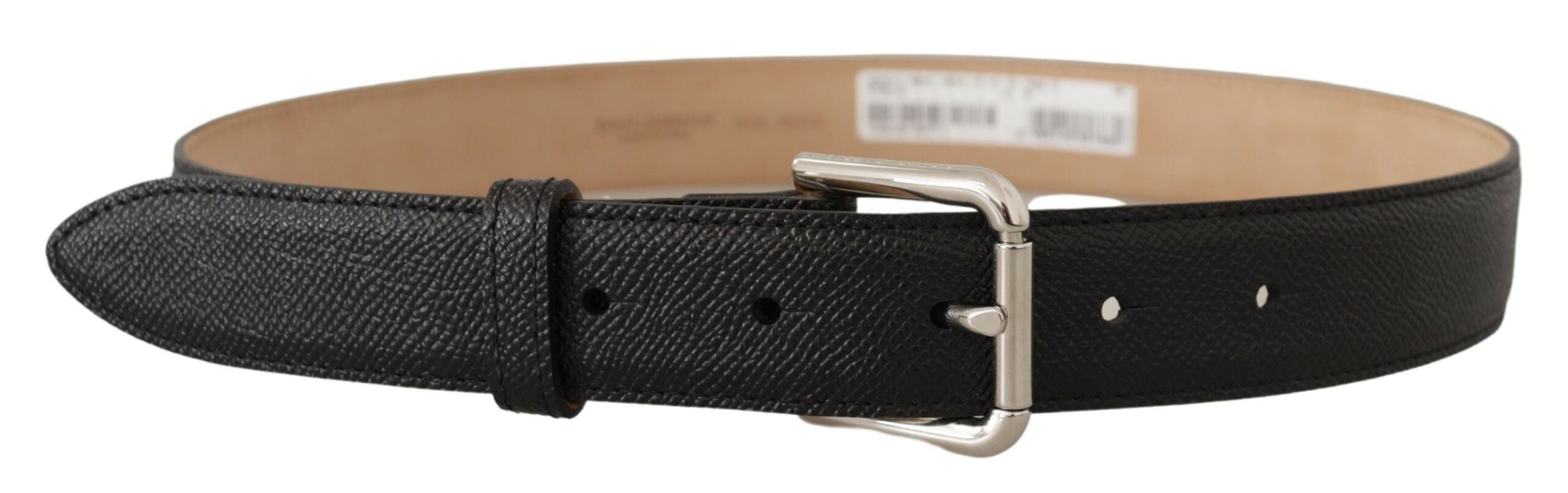 New Dolce & Gabbana Black Calf Leather Brown Backend Metal Buckle Belt