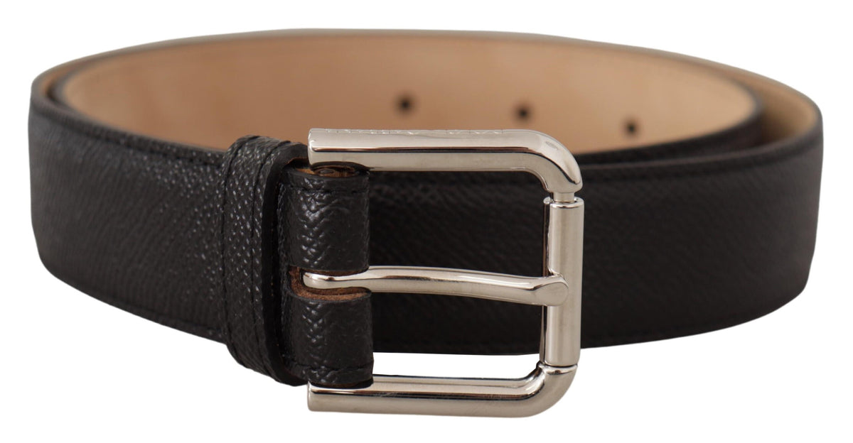 New Dolce & Gabbana Black Calf Leather Brown Backend Metal Buckle Belt
