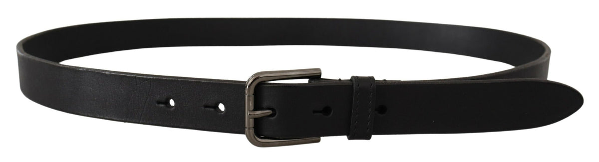 New Dolce & Gabbana Black Logo Engraved Metal Buckle Belt