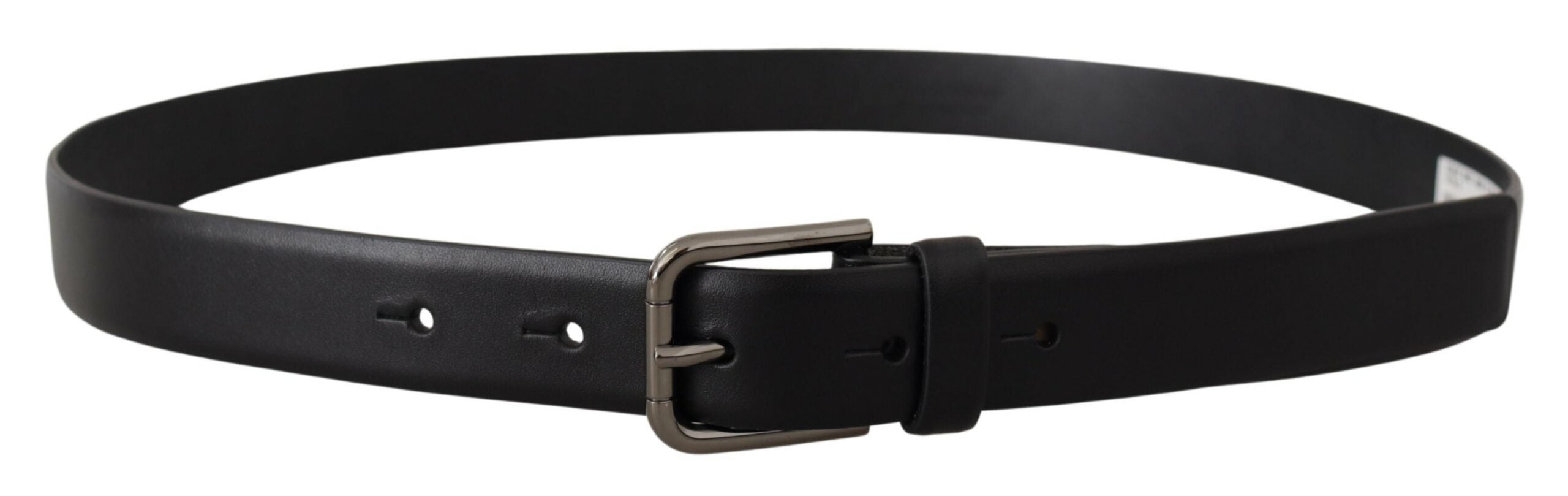 New Dolce & Gabbana Black Classic Logo Metal Buckle Belt