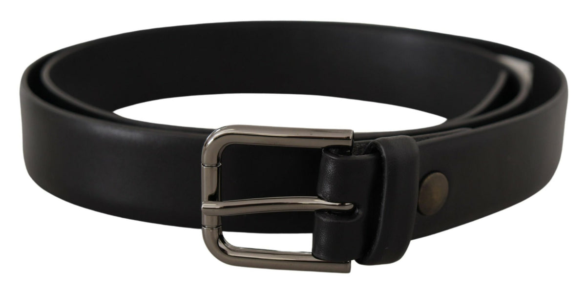 New Dolce & Gabbana Black Calf Leather Classic Logo Metal Buckle Belt