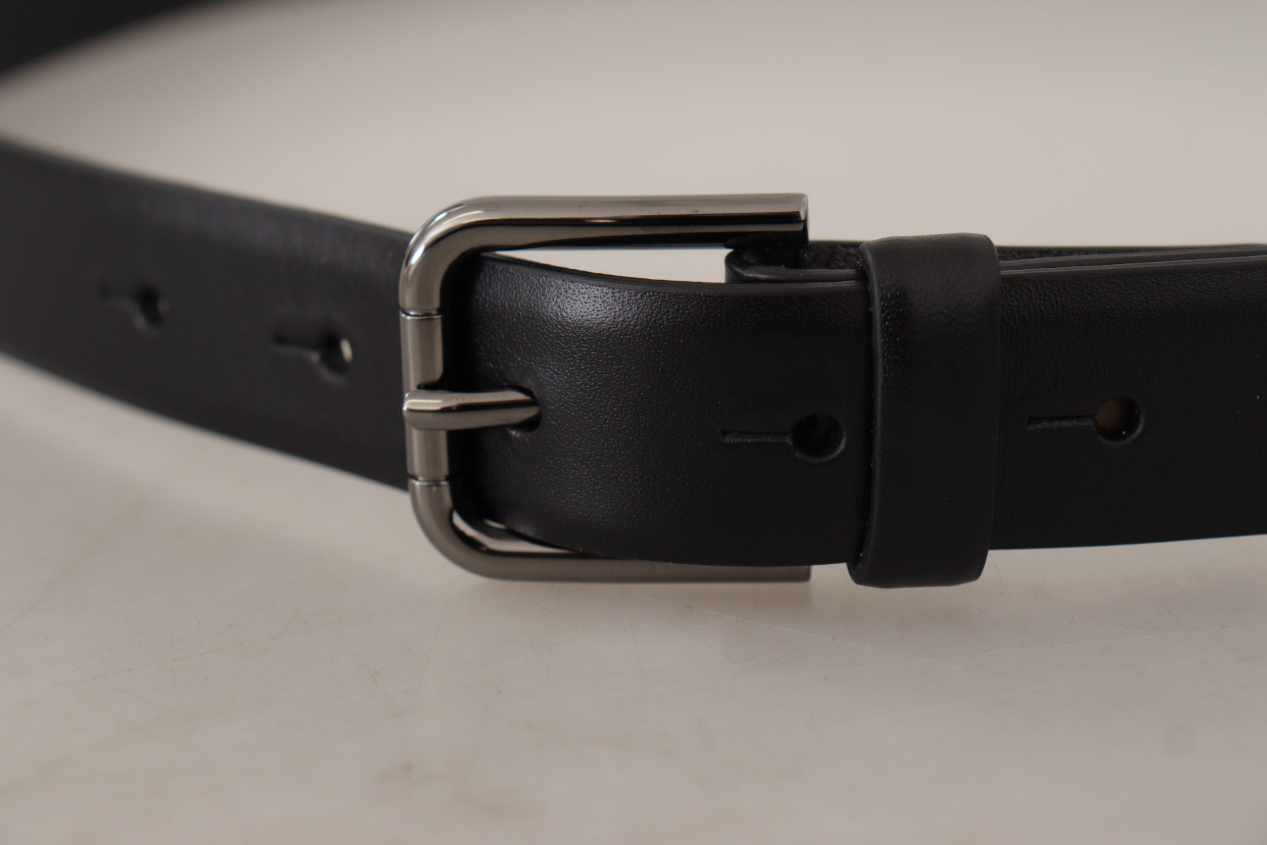 New Dolce & Gabbana Black Classic Logo Metal Buckle Belt