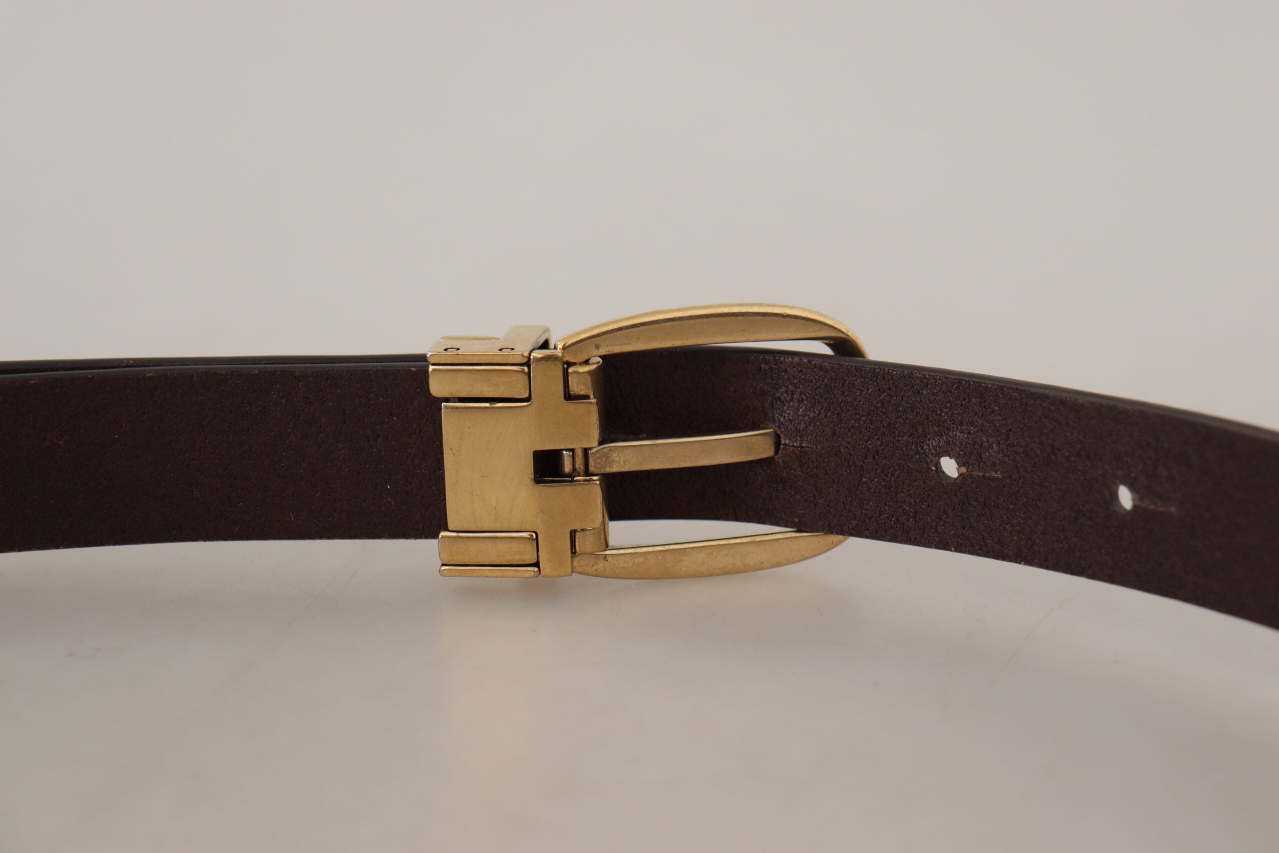 New Dolce & Gabbana Dark Brown Gold Tone Metal Buckle