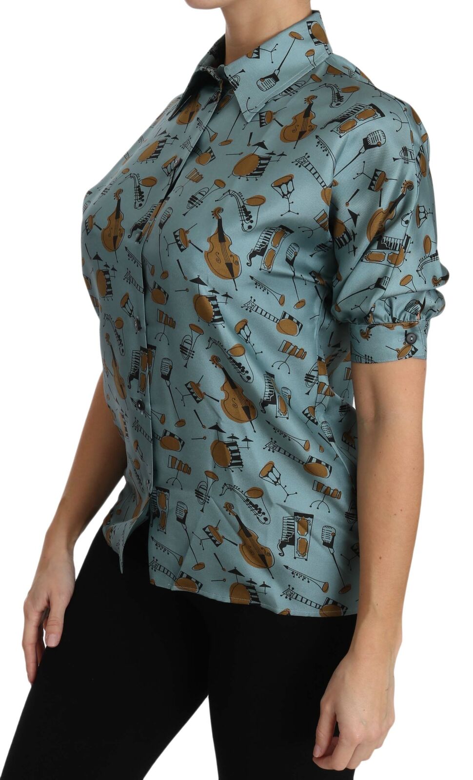 New Dolce & Gabbana Musical Instruments Silk Short sleeve Shirt