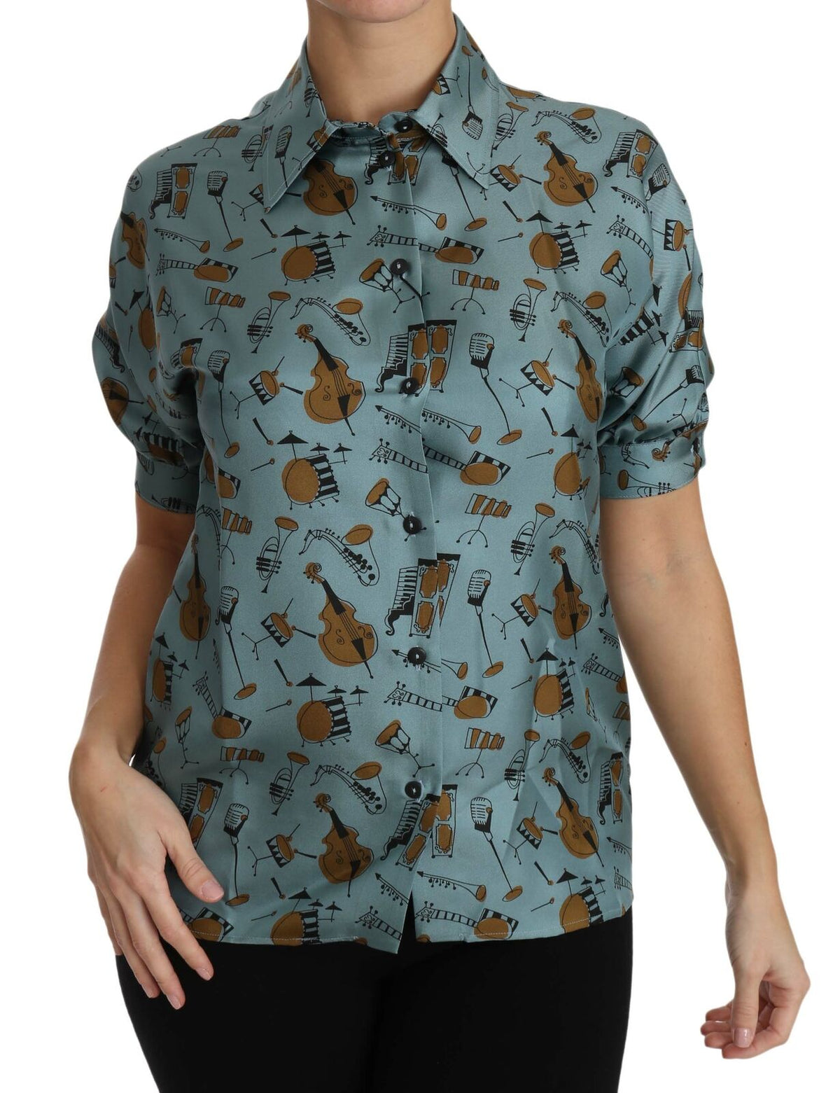 New Dolce & Gabbana Musical Instruments Silk Short sleeve Shirt