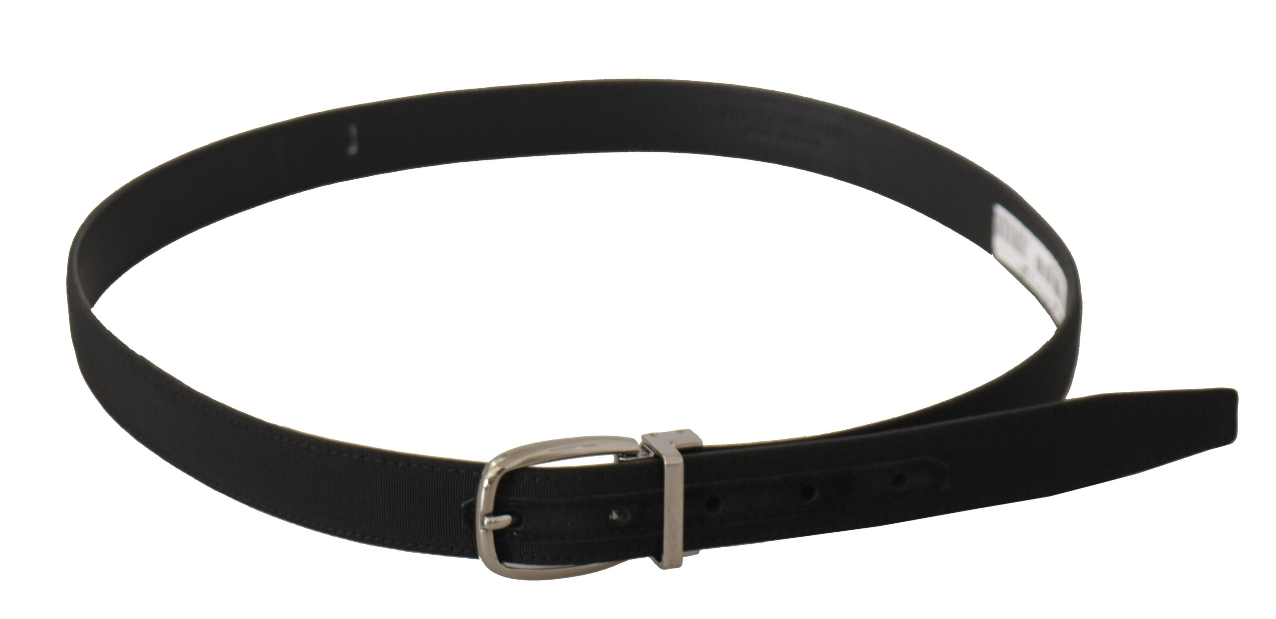 New Dolce & Gabbana Black Canvas Silver Tone Logo Metal Belt
