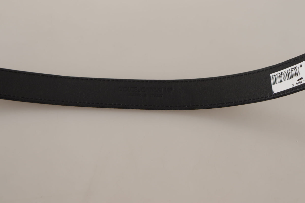 New Dolce & Gabbana Black Canvas Silver Tone Logo Metal Belt