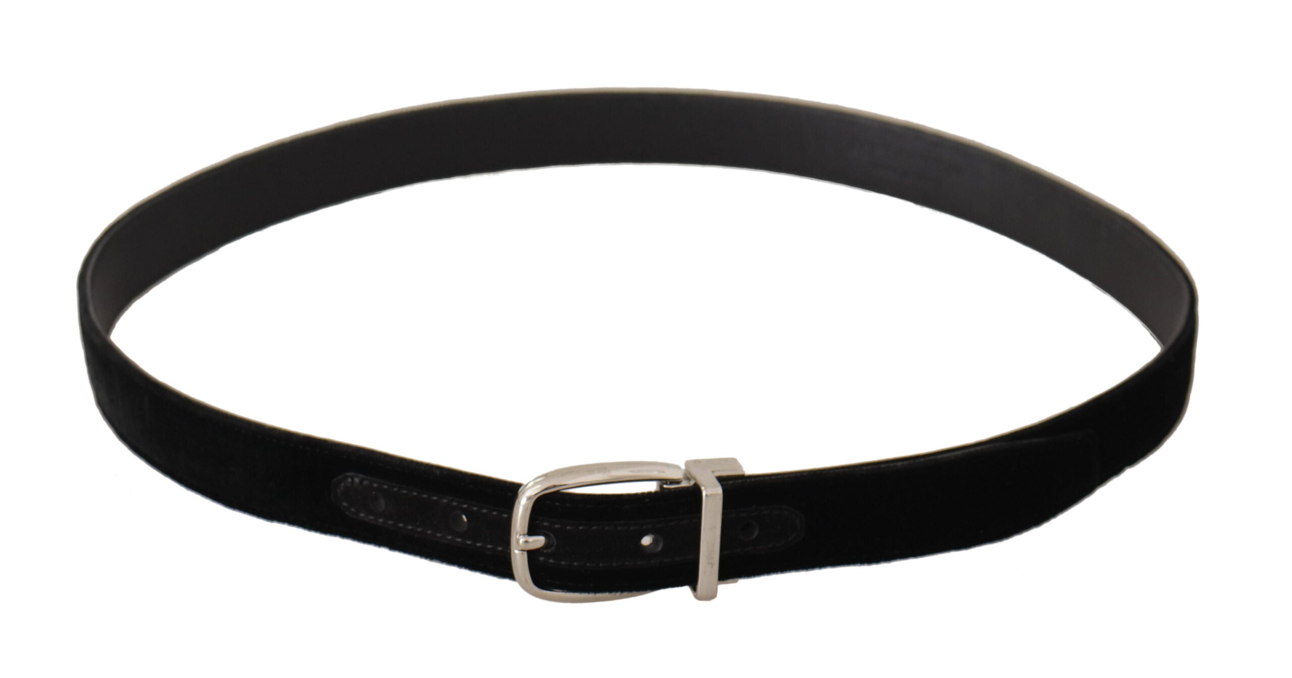 New Dolce & Gabbana Black Casual Velvet Silver Tone Metal Buckle Belt