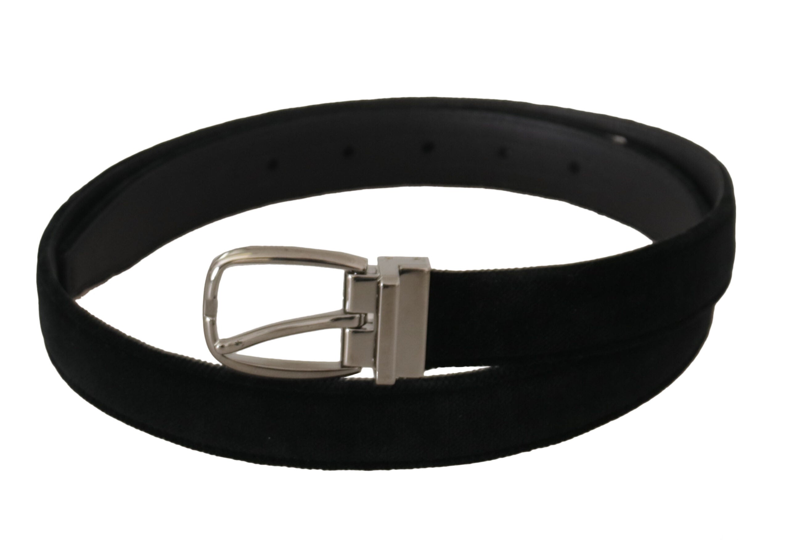 New Dolce & Gabbana Black Classic Velvet Silver Tone Metal Buckle Belt