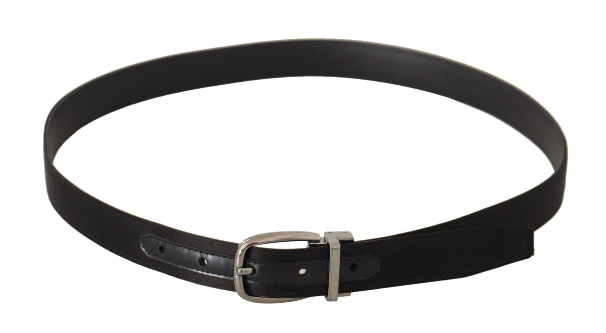 New Dolce & Gabbana Black Silver Logo Metal Buckle Belt