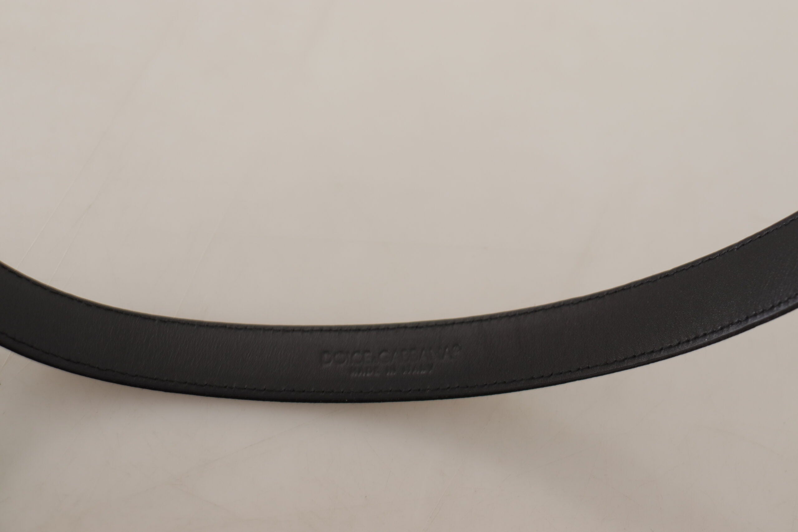 New Dolce & Gabbana Black Silver Logo Metal Buckle Belt