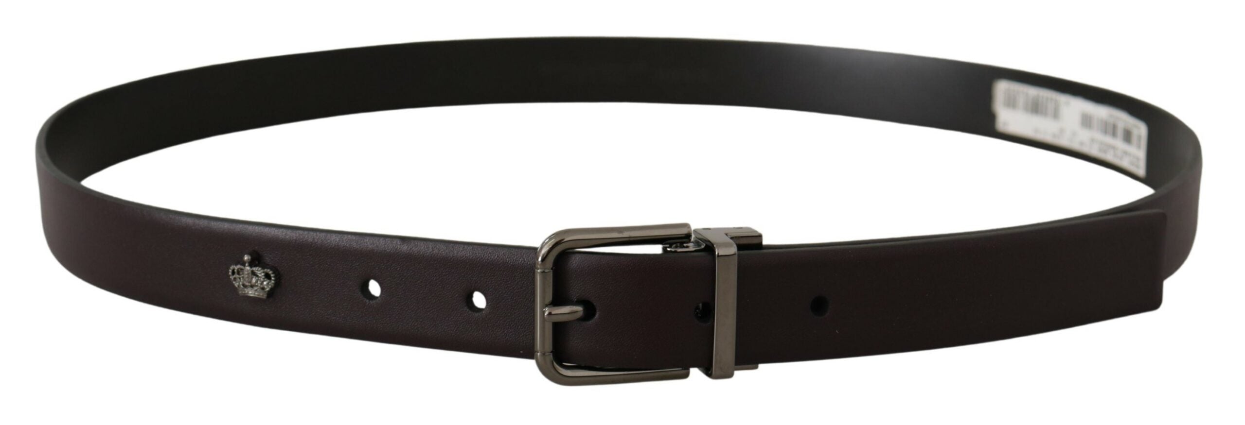 New Dolce & Gabbana Dark Purple Leather Box Borchia Metal Buckle Belt