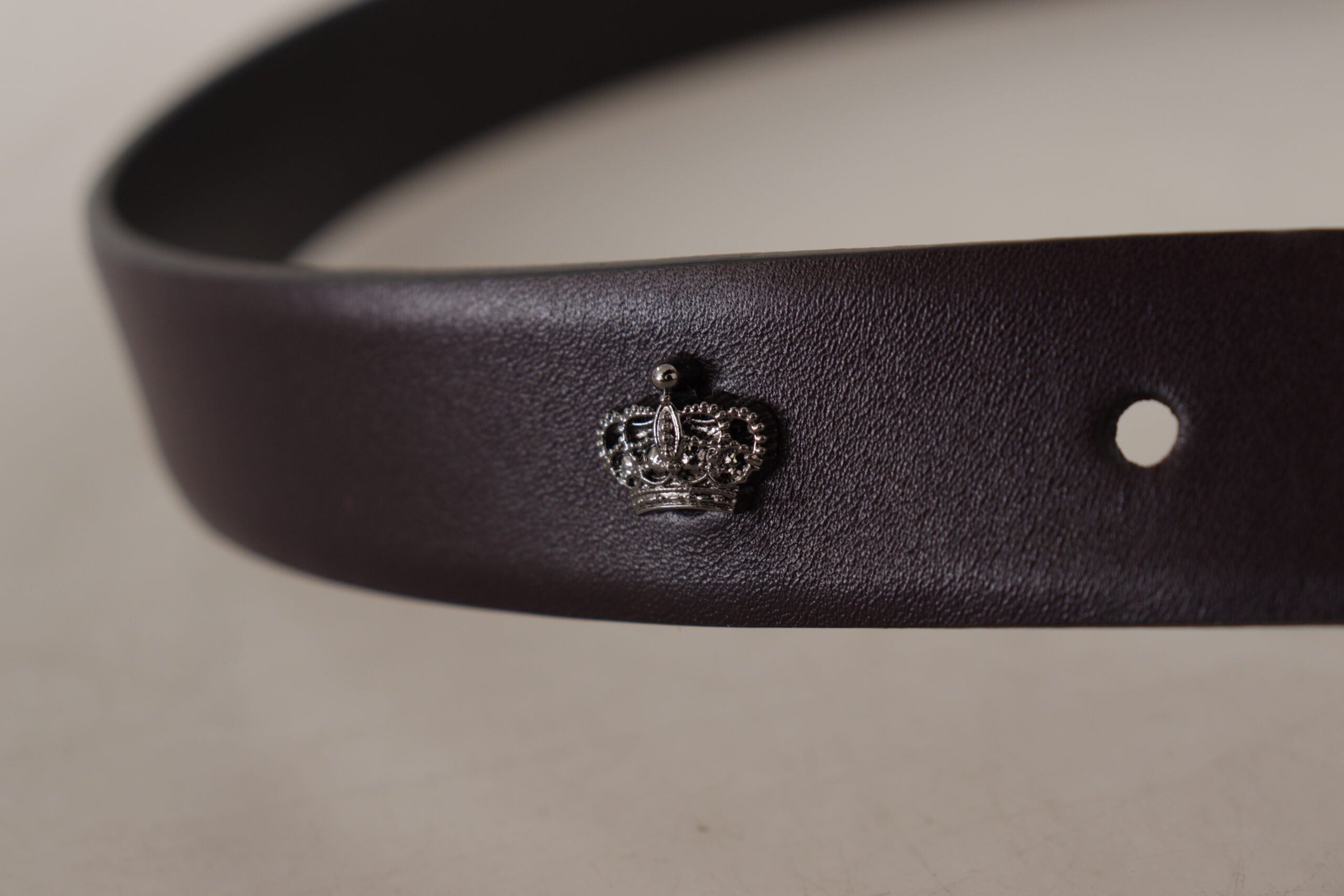 New Dolce & Gabbana Dark Purple Leather Box Borchia Metal Buckle Belt