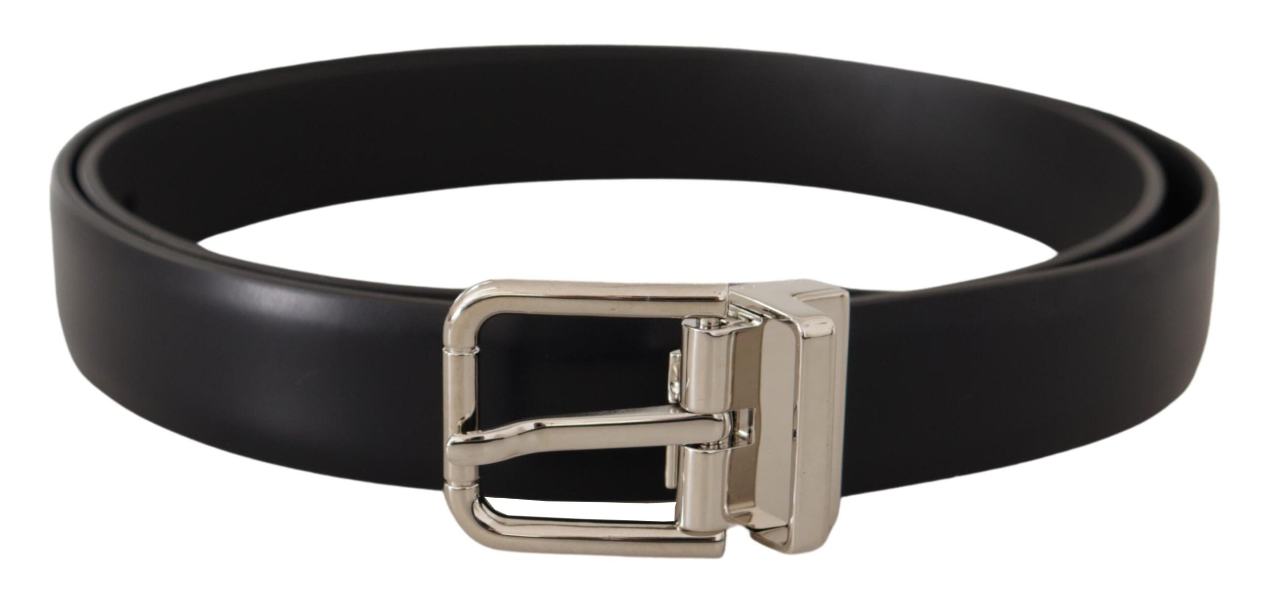 Dolce & Gabbana Black Leather Silver Metal Logo Buckle Belt