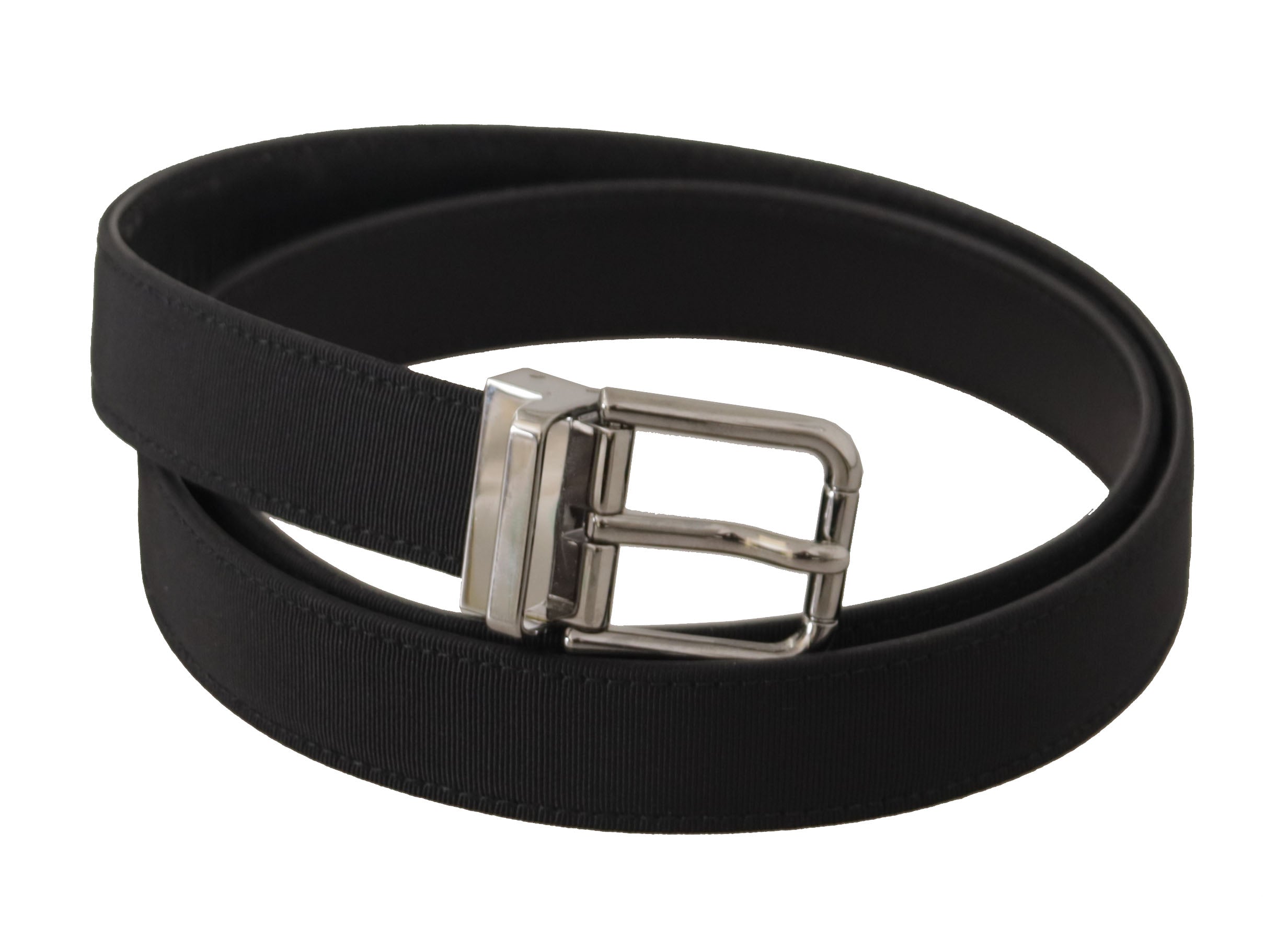 New Dolce & Gabbana Black Canvas Leather Silver Metal Buckle Belt