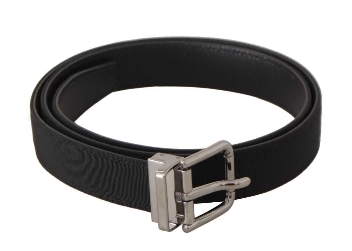 New Dolce & Gabbana Black Canvas Leather Silver Metal Buckle Belt