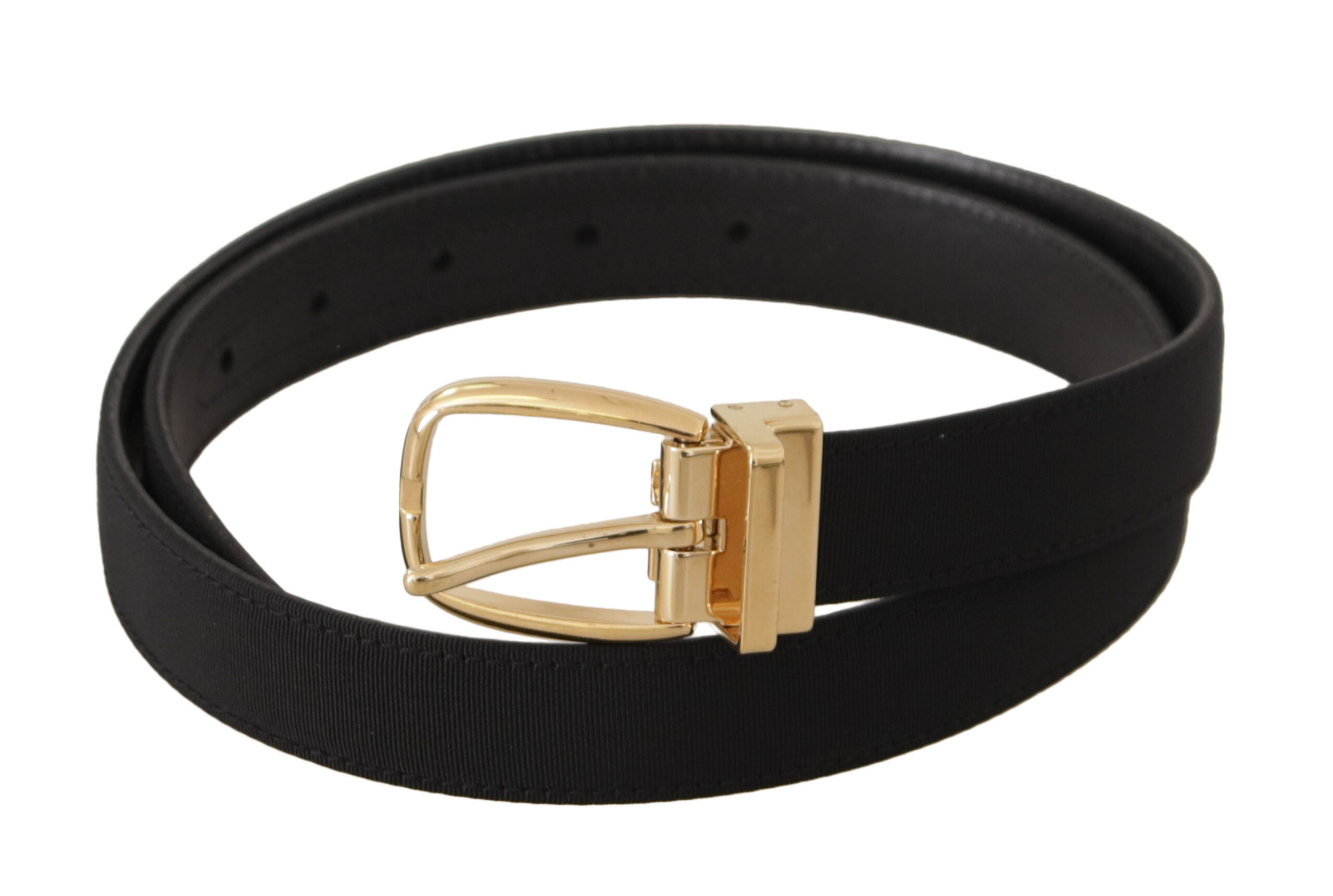 New Dolce & Gabbana Black Canvas Leather Gold Metal Buckle Belt