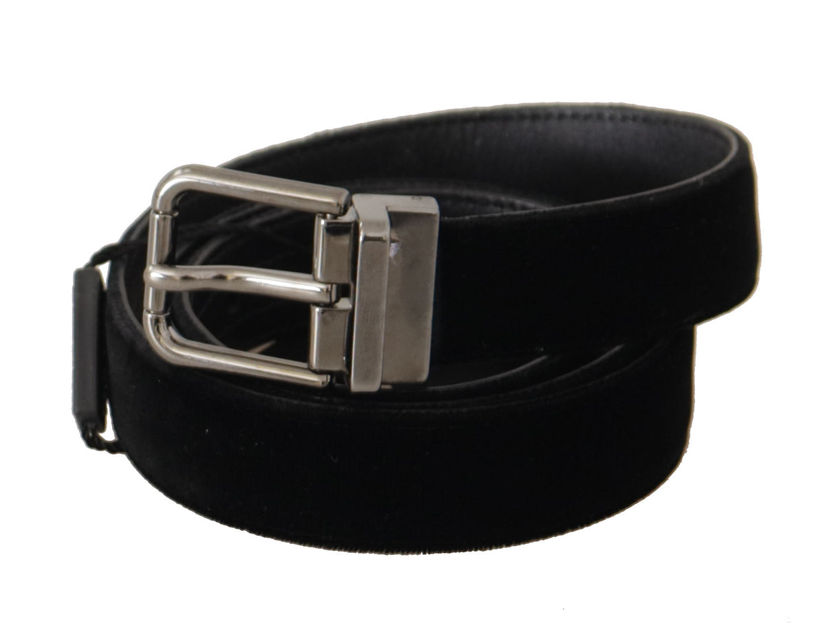 New Dolce & Gabbana Black Cotton Silver Tone Metal Buckle Belt
